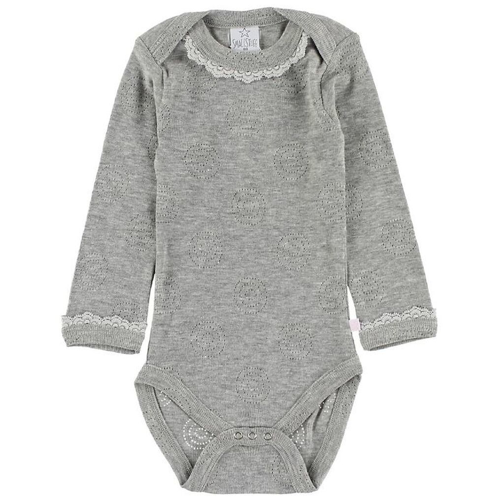 Smallstuff Body - L/Æ - Gråmeleret m. Hulmønster/Blondekant