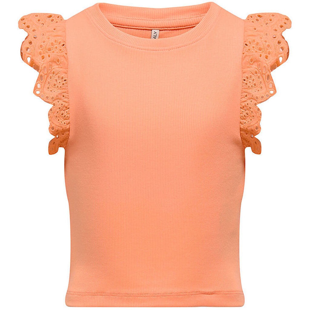 Kids Only Top - Rib - KogDrea - Salmon m. Broderi Anglaise