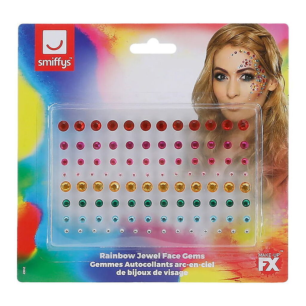Smiffys Diamantklistermærker Til Ansigtet - 100 Stk. - Rainbow J