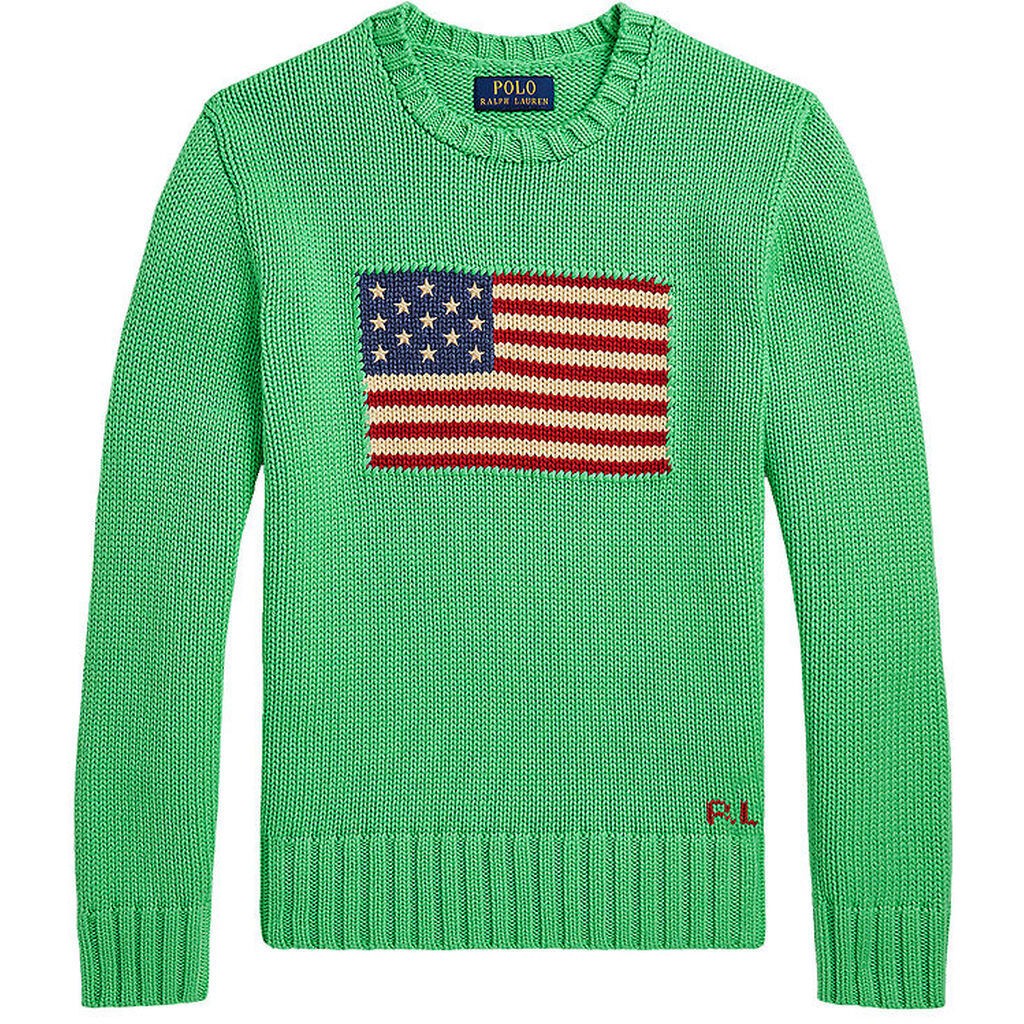 Polo Ralph Lauren Bluse - Strik - Grøn m. Flag