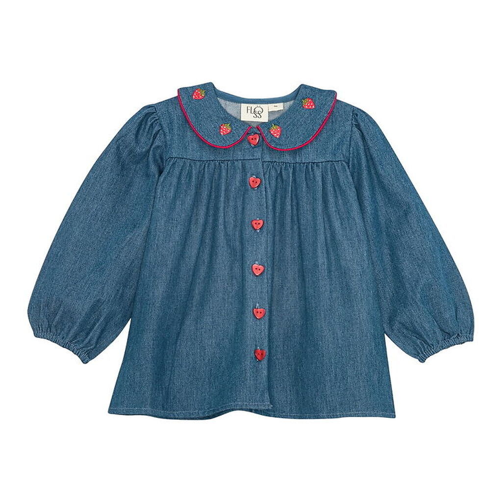 Flöss Bluse - Vilma - Denim - Mid Blue Strawberry