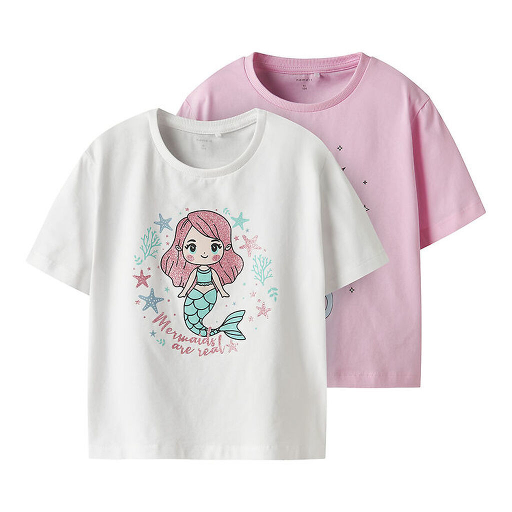 Name It T-shirt - NmfFrejane - 2-pak - Lucent White/Sweet Dreams