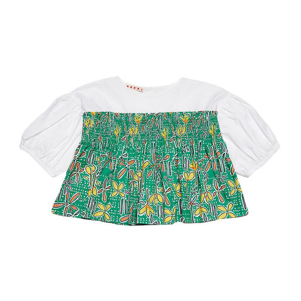 Marni Skjortebluse - Hvid/Grøn m. Blomster