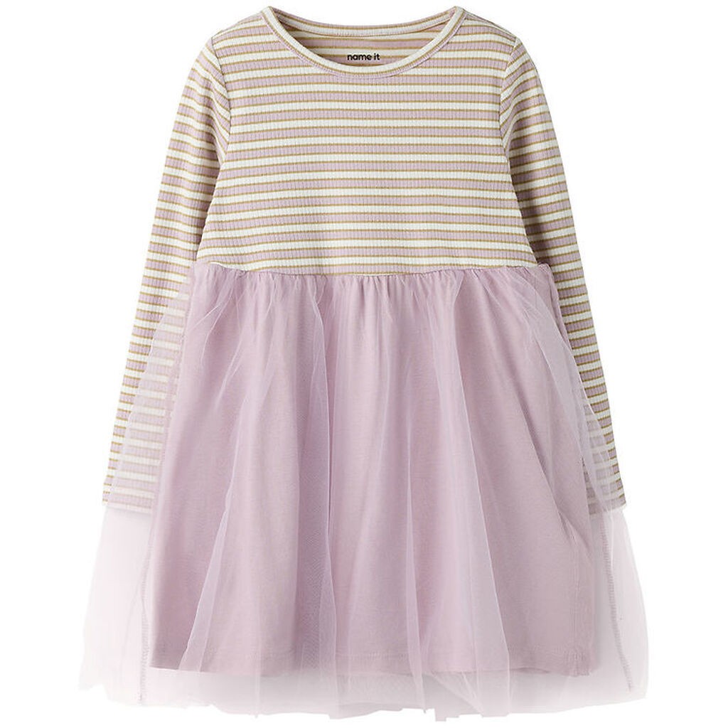 Name It Kjole - Rib/Tyl - NmfTaias - Dawn Pink/Cloud Dancer