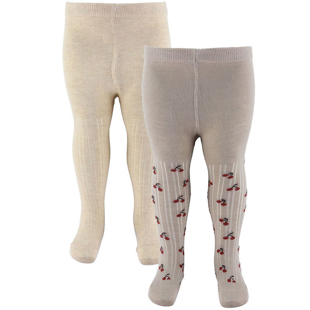 Minymo Strømpebukser - 2-pak - Light Taupe m. Kirsebær