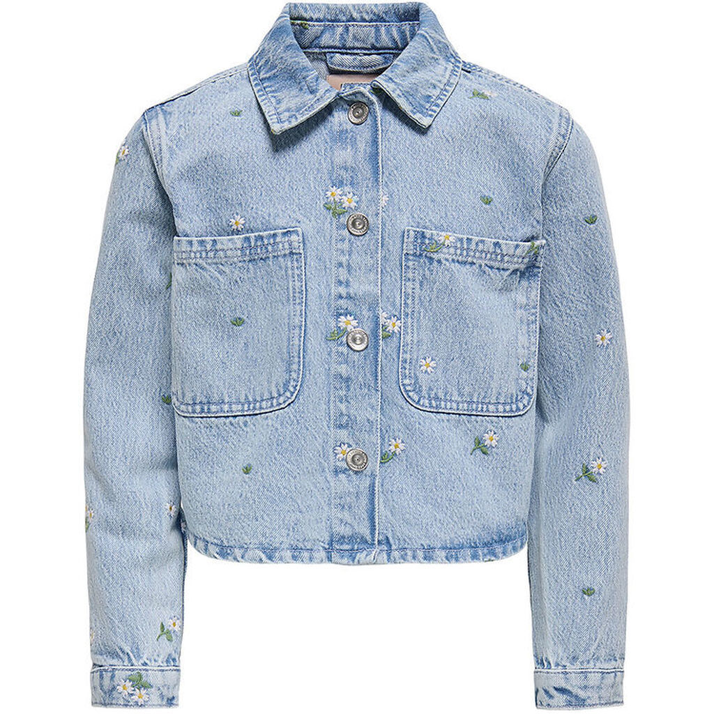 Kids Only Denimjakke - KogCassie - Light Blue Denim/Flower Embro