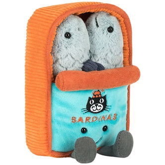 Jellycat Bamse - 17x11 cm - Amuseables Sardine Tin - Orange/Grå