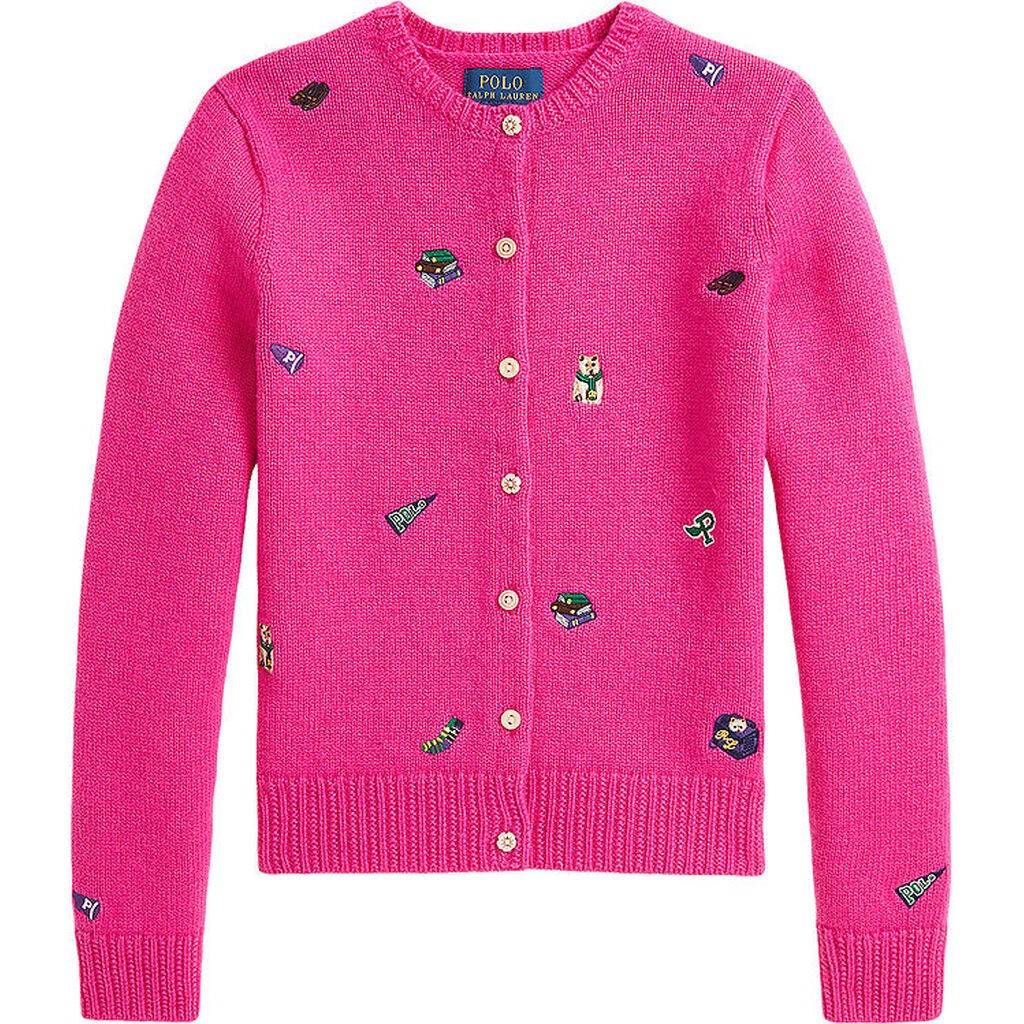 Polo Ralph Lauren Cardigan - Uld - Colge Pink m. Broderier