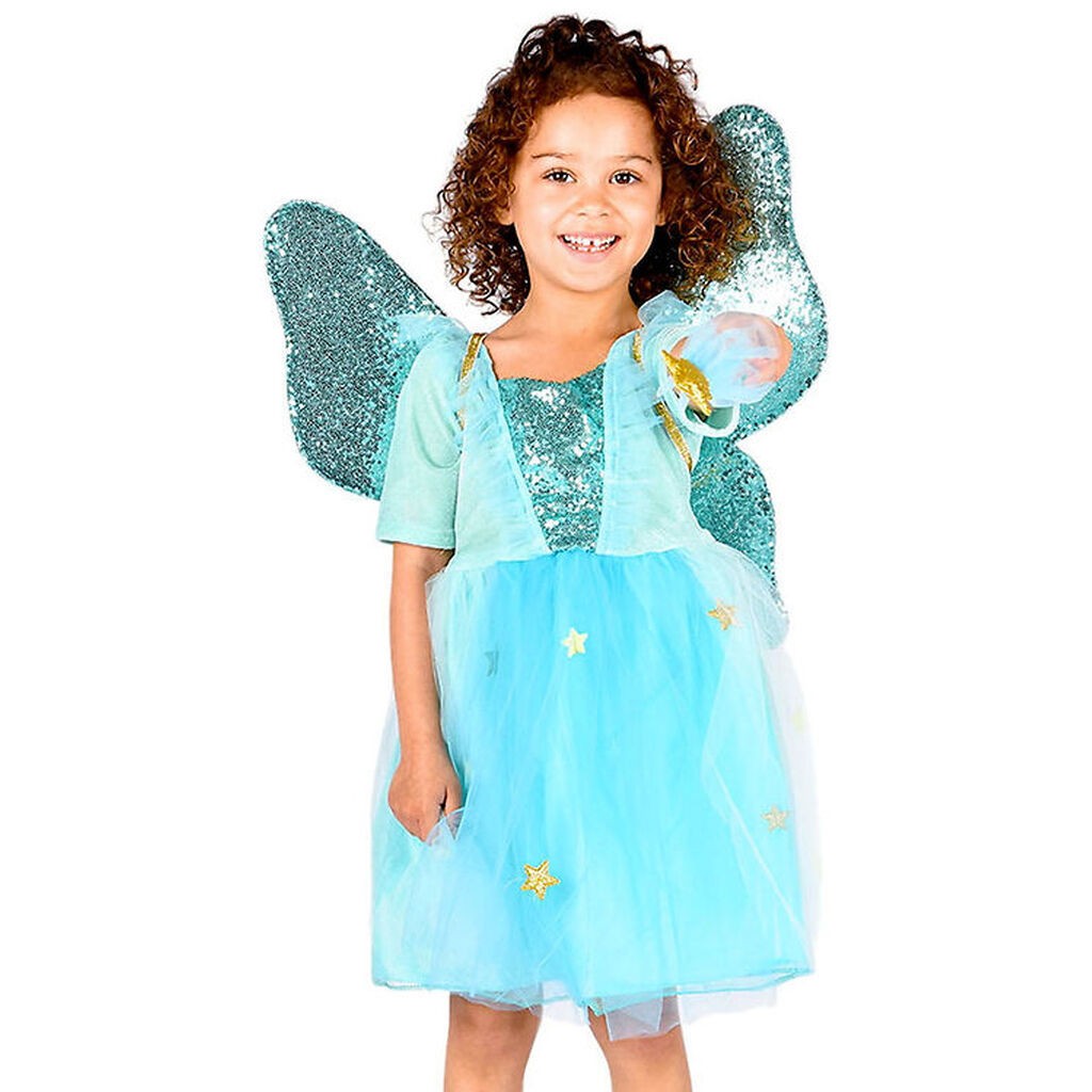 Den Goda Fen Udklædning - Fekjole m. Vinger/Tryllestav - Turkis