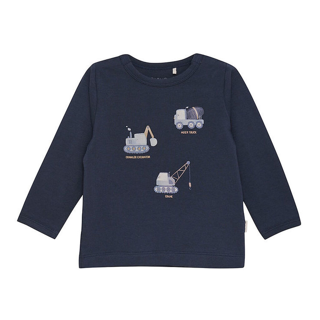 Minymo Bluse - Blue Nights m. Arbejdsmaskiner