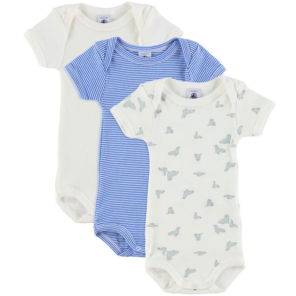 Petit Bateau Body k/æ - 3-pak - Hvid/Blåstribet