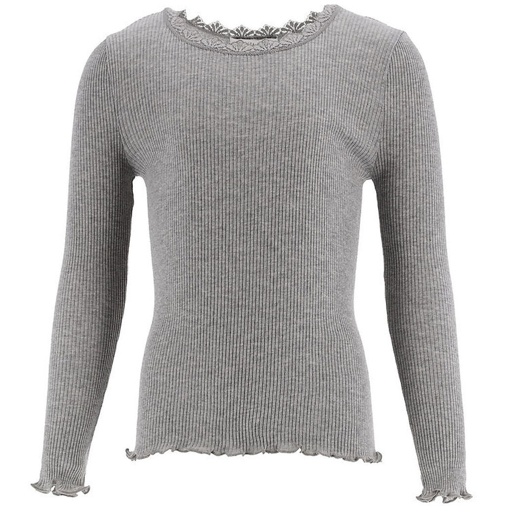 Rosemunde Bluse - Rib - Balta - Gråmeleret m. Blonder