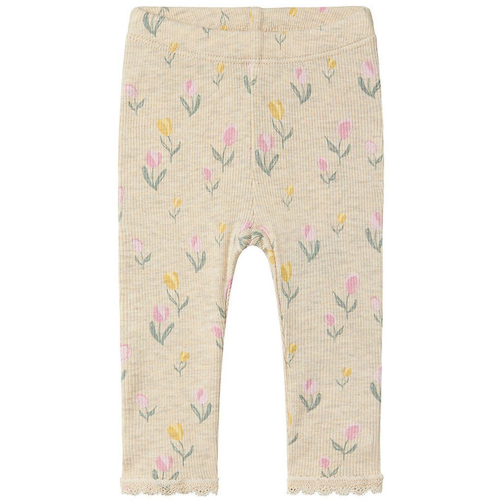 Name It Leggings - Rib - NbfFlowerkab - Peyote Melange m. Blomst