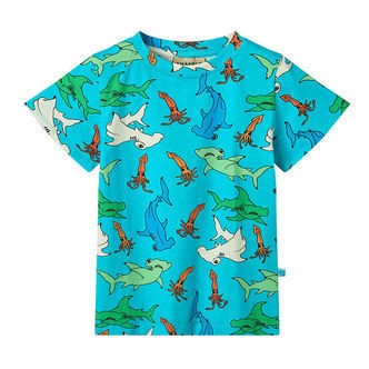 Småfolk T-shirt - Blue Atoll m. Hammerhajer