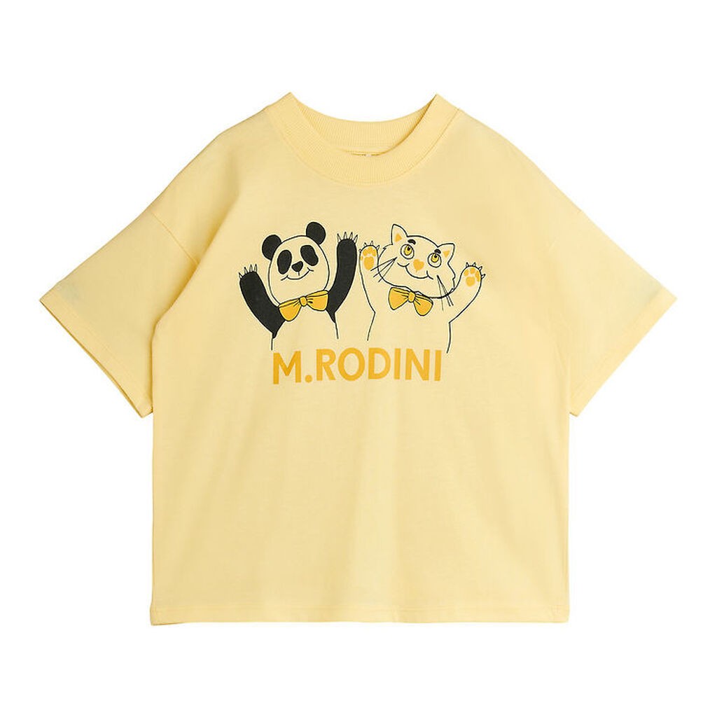 Mini Rodini T-shirt - Panda & Cat - Gul