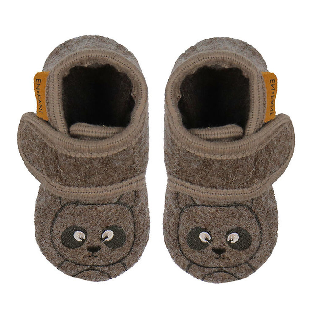 En Fant Hjemmesko - Uld - Chocolate Brown m. Bjørn
