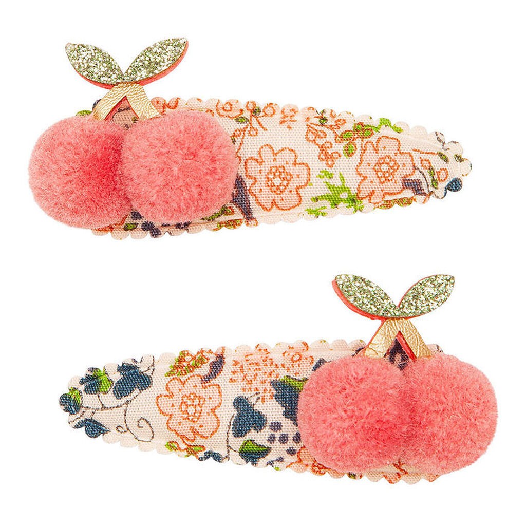 Mimi & Lula Hårspænder - 2-pak - 5 cm - Floral Pom Pom Cherries