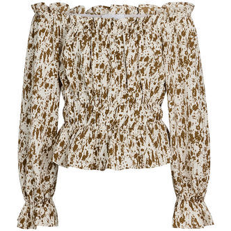 Grunt Bluse - Cropped - Ponte Off Shoulder - Creme/Lysebrun