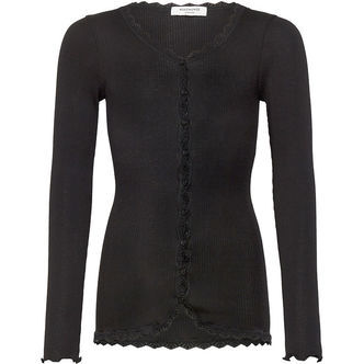 Rosemunde Cardigan - Rib - Balta - Sort m. Blonder