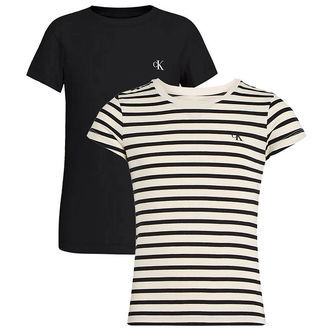 Calvin Klein T-shirts - 2-pak - Stripe Slim - Turtledove/Ck Blac