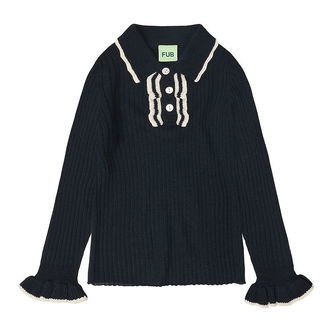 FUB Polobluse - Rib - Strik - Uld - Dark Navy