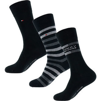 Tommy Hilfiger Strømper - 3-pak - Sort m. Grå