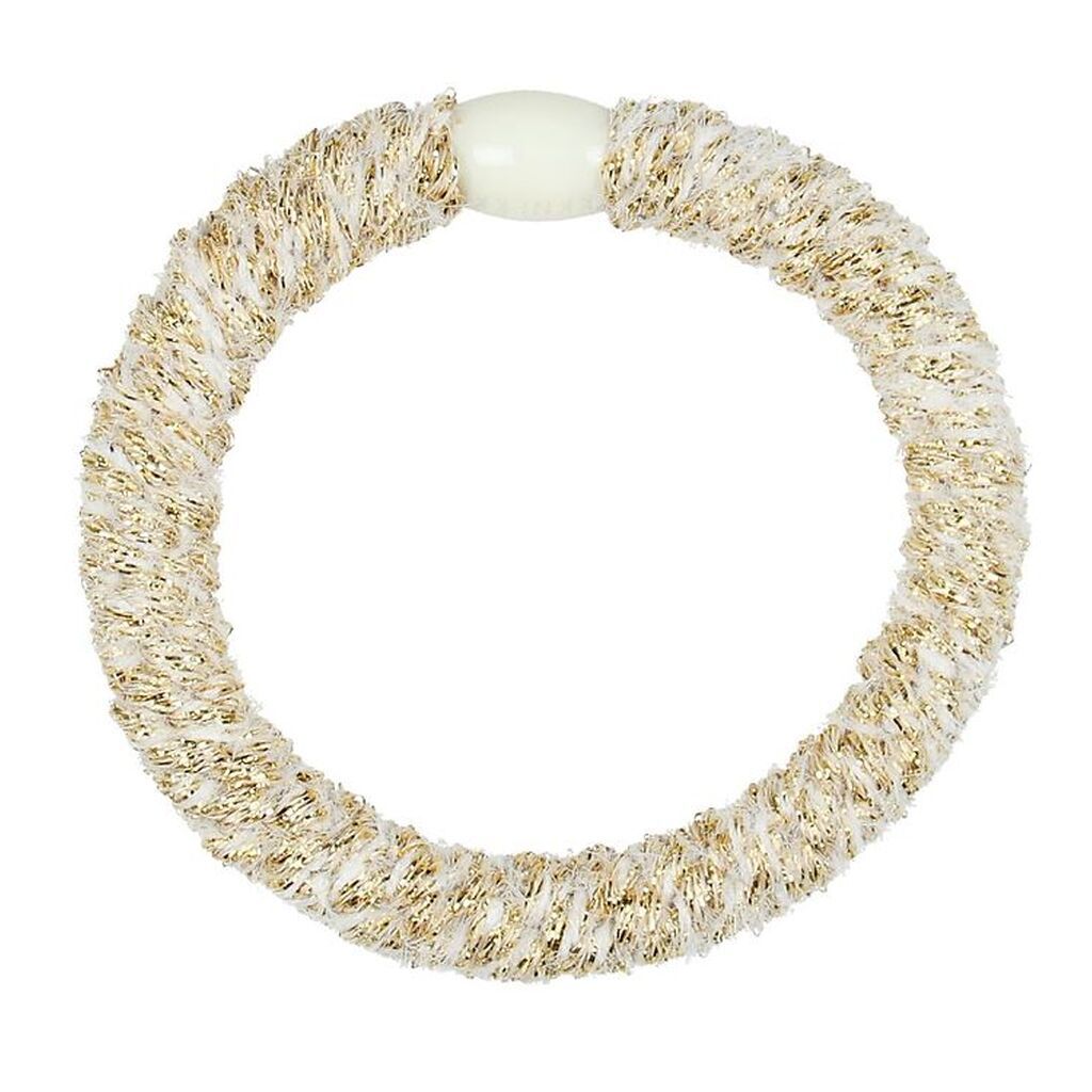 Kknekki Hårelastik - Hvid/Guld Velour m. Glimmer