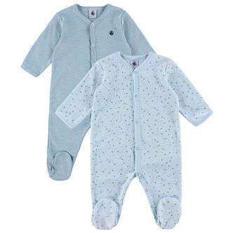 Petit Bateau Natdragt - 2-pak - Blå m. Stjerner/Striber