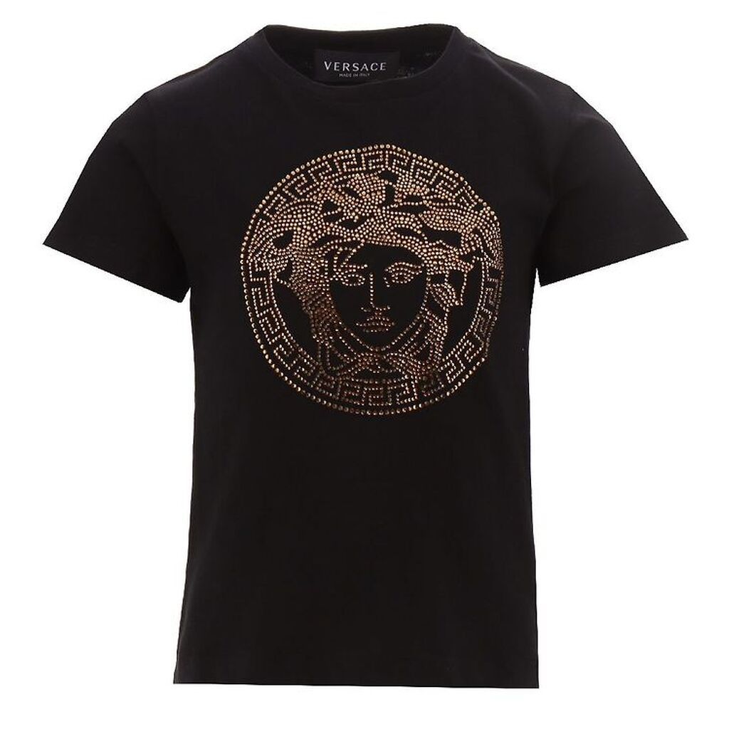 Versace T-shirt - Medusa Strass - Sort/Guld m. Similisten