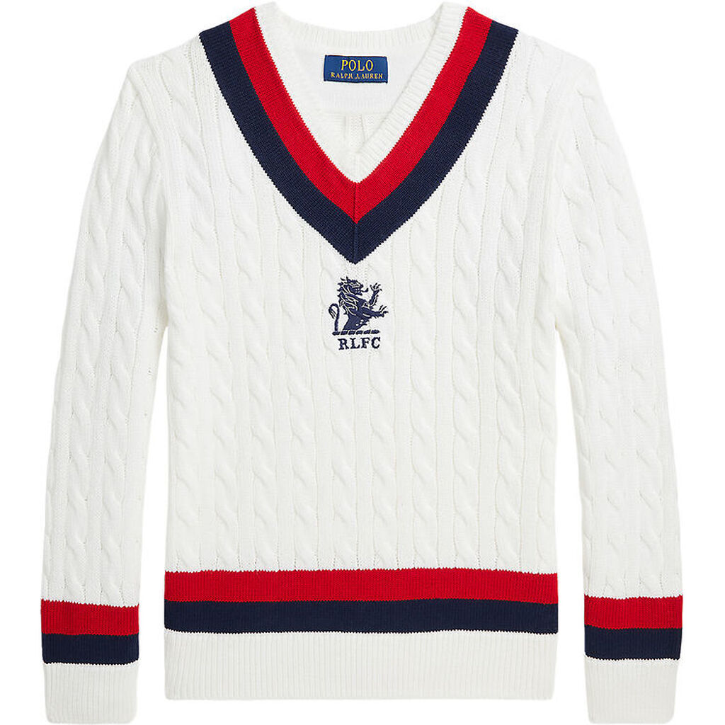 Polo Ralph Lauren Bluse - Strik - Deckwash White m. Navy/Rød