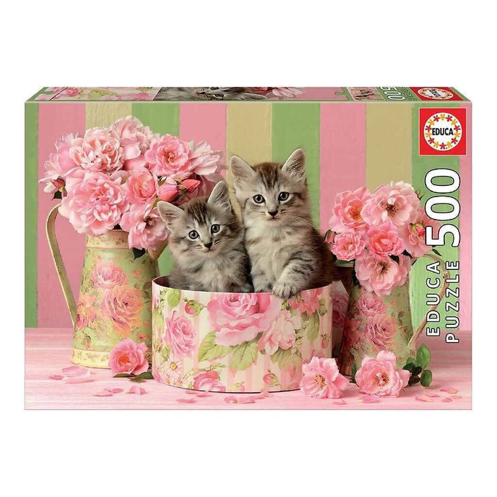 Educa Puslespil - 500 Brikker - Kittens With Roses