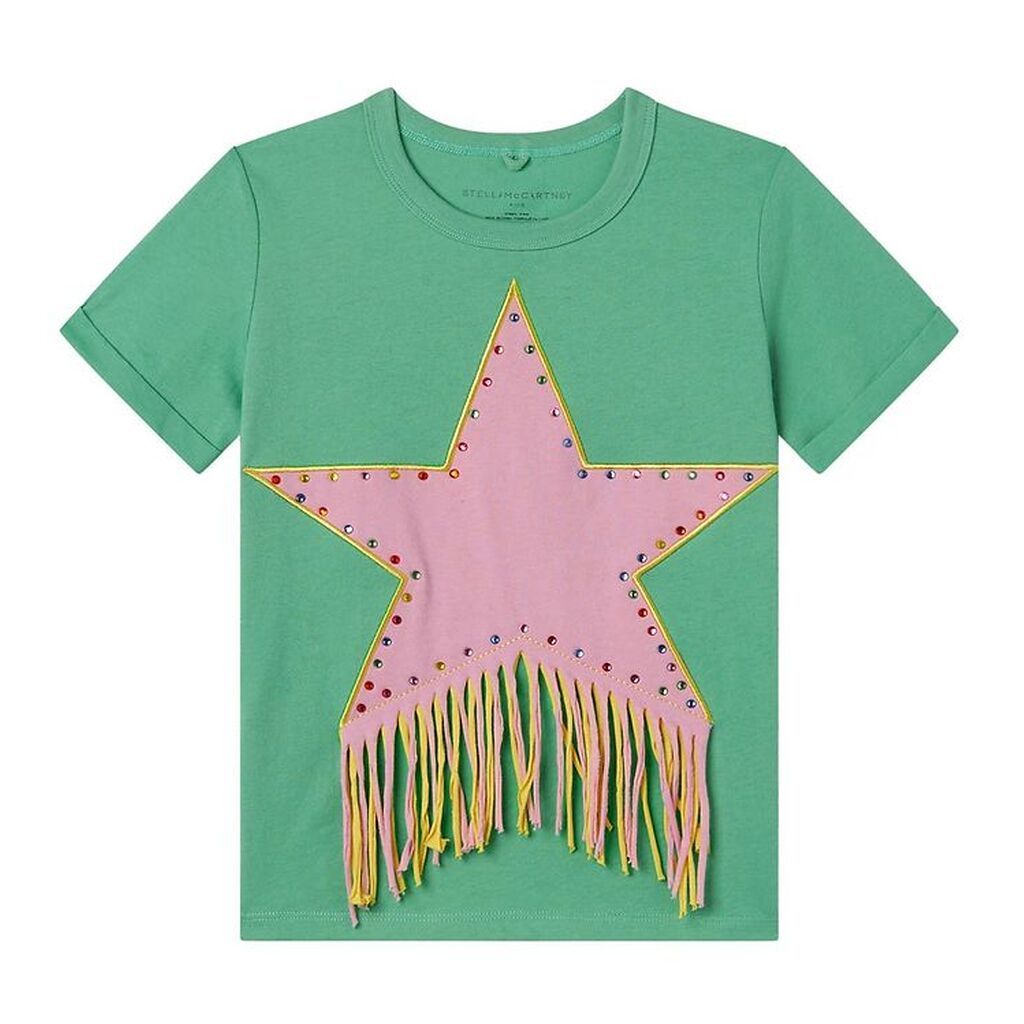 Stella McCartney Kids T-shirt - Grøn/Rosa m. Similisten/Frynser