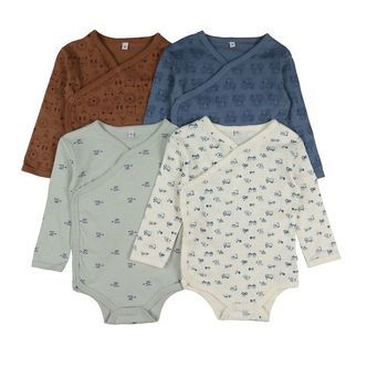 Pippi Baby Slå-om Bodyer l/æ - 4-pak - Blue Mirage
