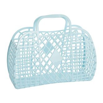 Sun Jellies Stor Foldekurv - Retro - 37x30x11 cm - Light Blue