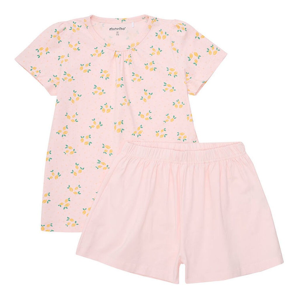 Minymo Shortssæt - T-shirt/Shorts - Rosen Quartz m. citroner