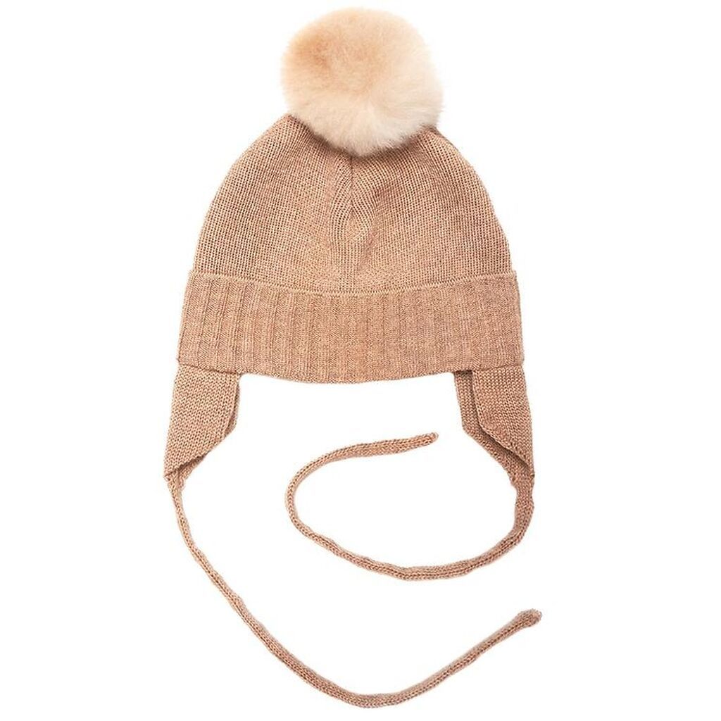 Huttelihut Babyhue - Strik - Uld - Chullu - Camel m. Kvast