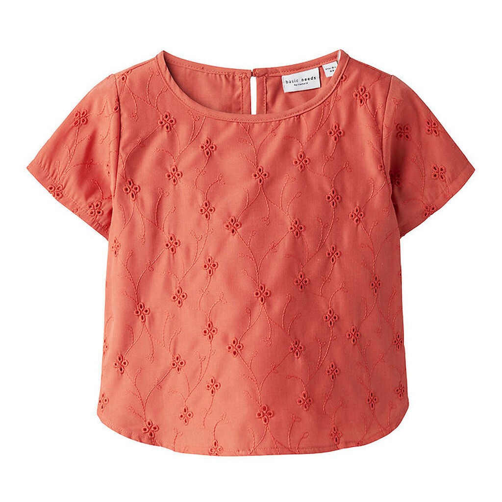 Name It T-shirt - NmfVioleta - Spiced Coral m. Broderi Anglaise