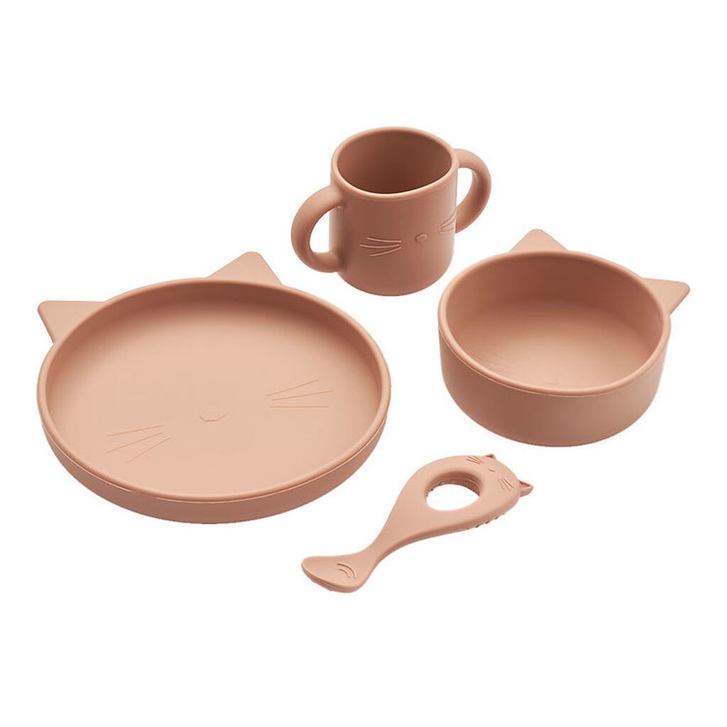 Liewood Spisesæt - Silikone - 4 Dele - Vivi - Cat Dark Rose