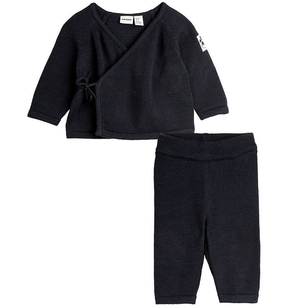 Mini Rodini Sæt - Bluse/Bukser - Strik - Sort