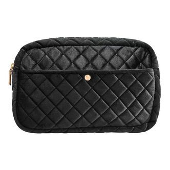 Fan Palm Toilettaske - Large - Quiltet Velour - Black Velvet