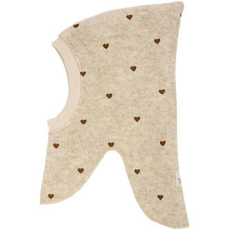 Huttelihut Elefanthue - Uld - 2-lags - Sand Melange m. Hjerter