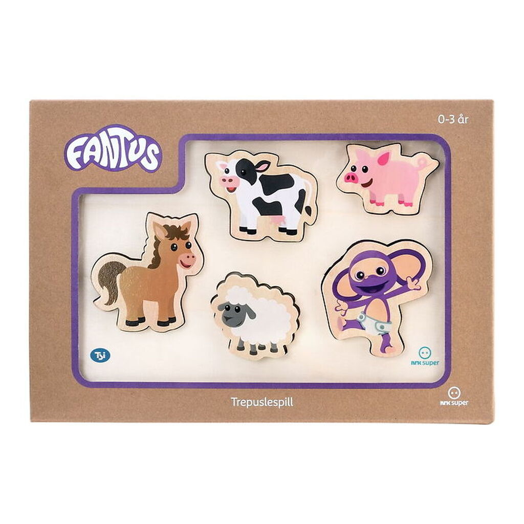 Fantorangen & Fantus Puslespil - Træ - 5 Brikker - Bondegårdsdyr