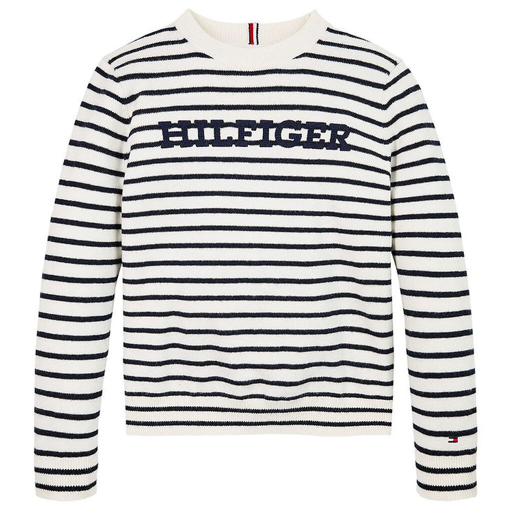 Tommy Hilfiger Bluse - Strik - Monotype - White Base/Blue Stripe