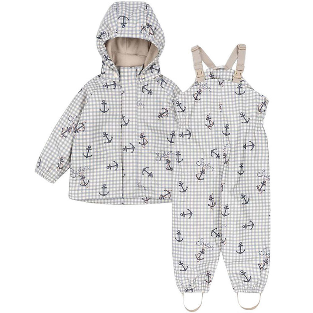 Konges Sløjd Regntøj m. Seler/Fleece - PU - Palme - Sailor Check