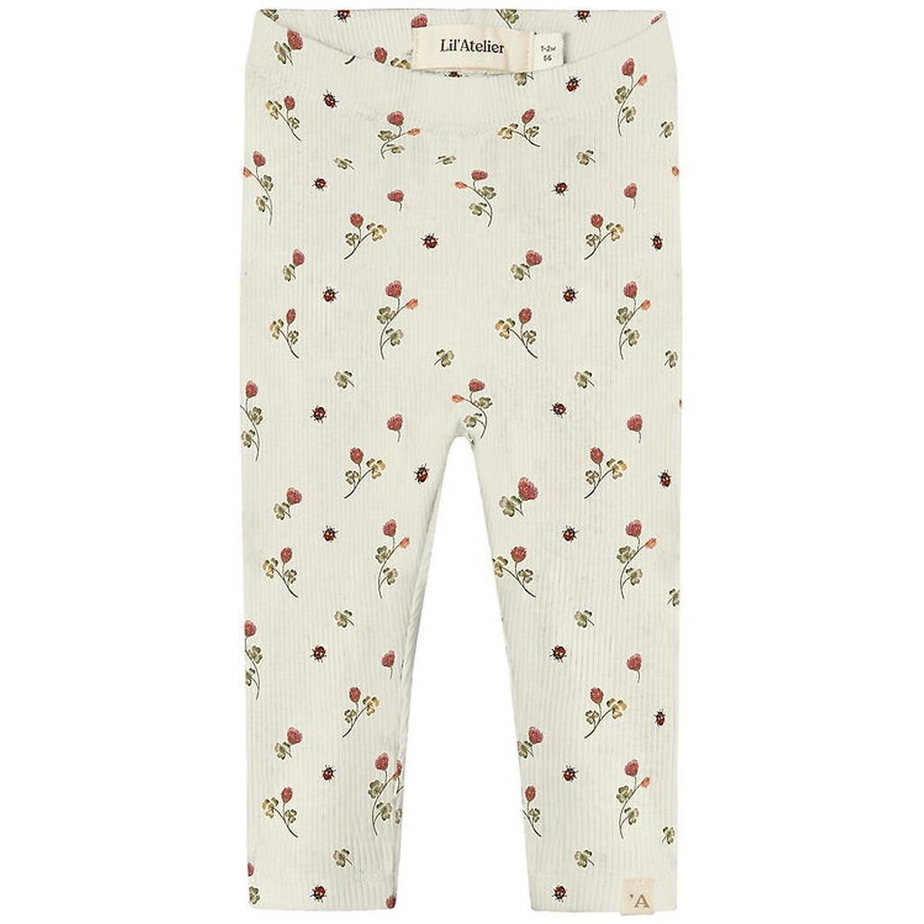 Lil Atelier Legging - Rib - NbfLavo - Turtledove m. Blomster