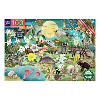 Eeboo Puslespil - 100 brikker - Selvlysende Nattedyr