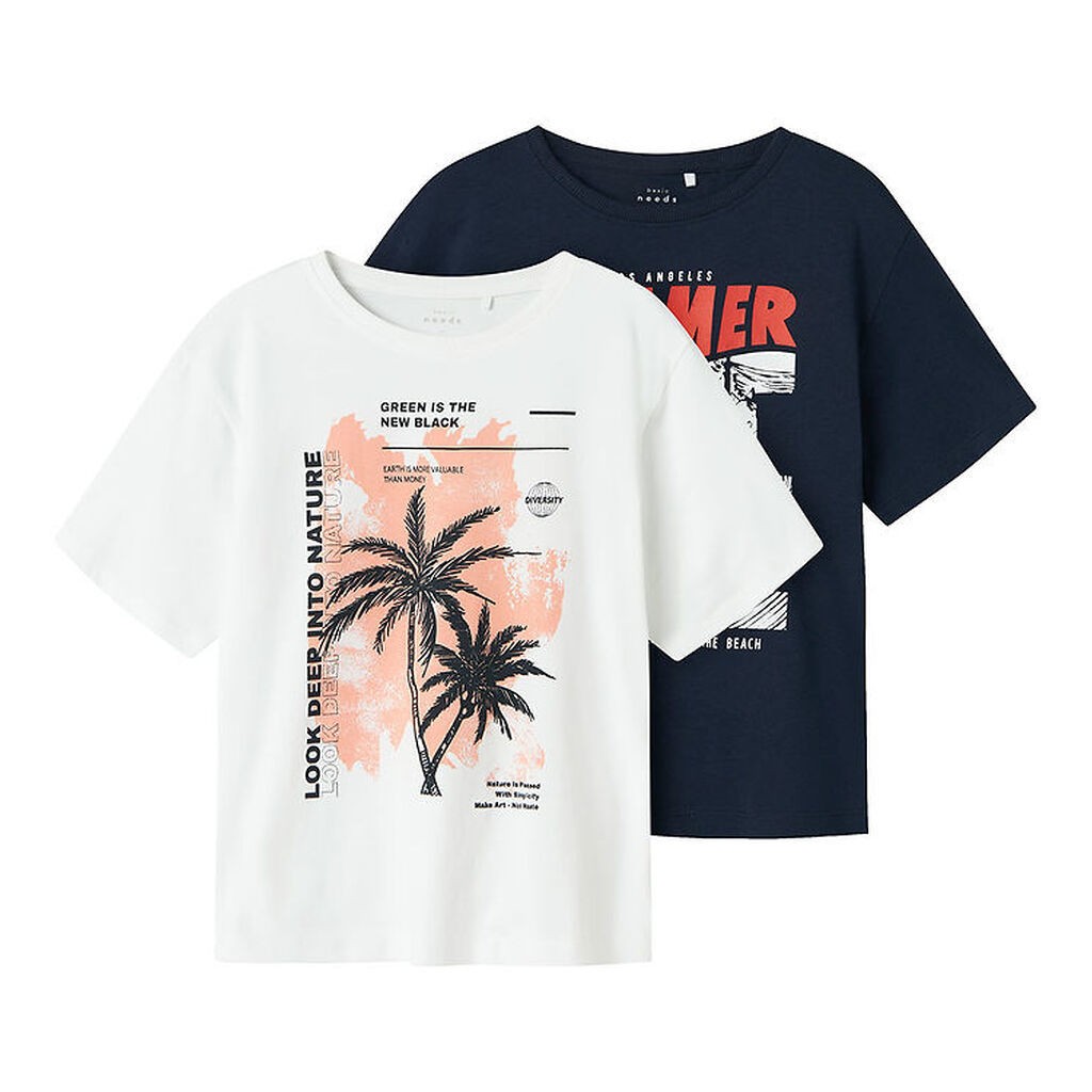 Name It T-shirt - 2-pak - NkmVagno - Bright White/Navy blazer