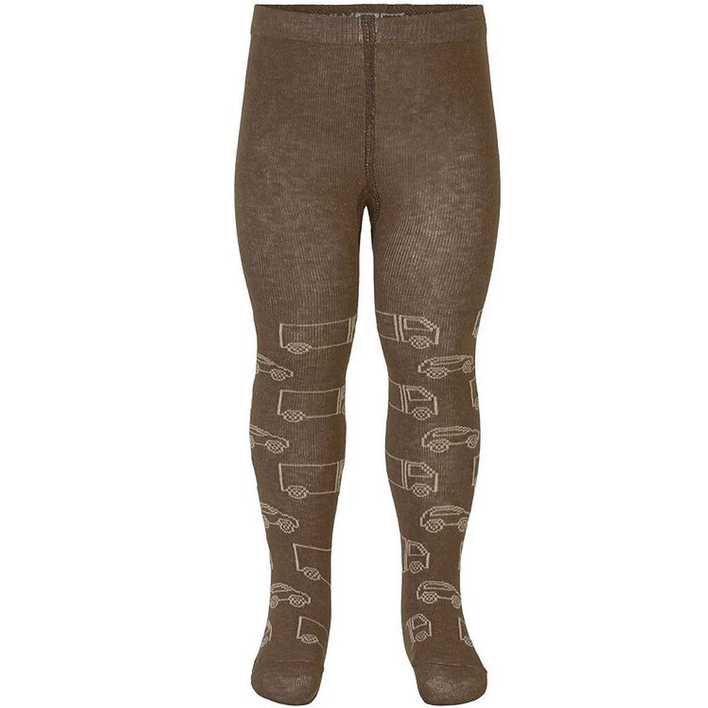 Minymo Strømpebukser - Coca Brown m. Biler