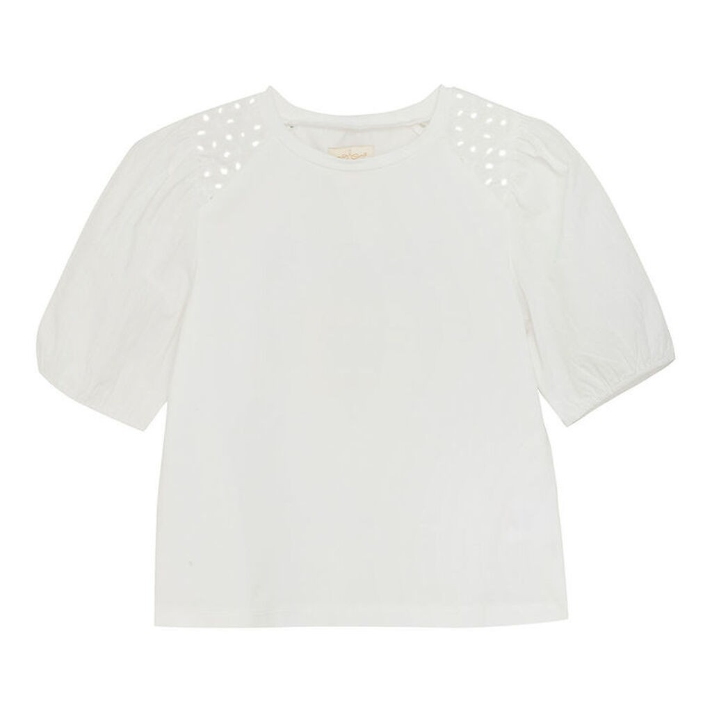 Creamie T-shirt - Broderie Anglaise - Cloud m. Hulmønster