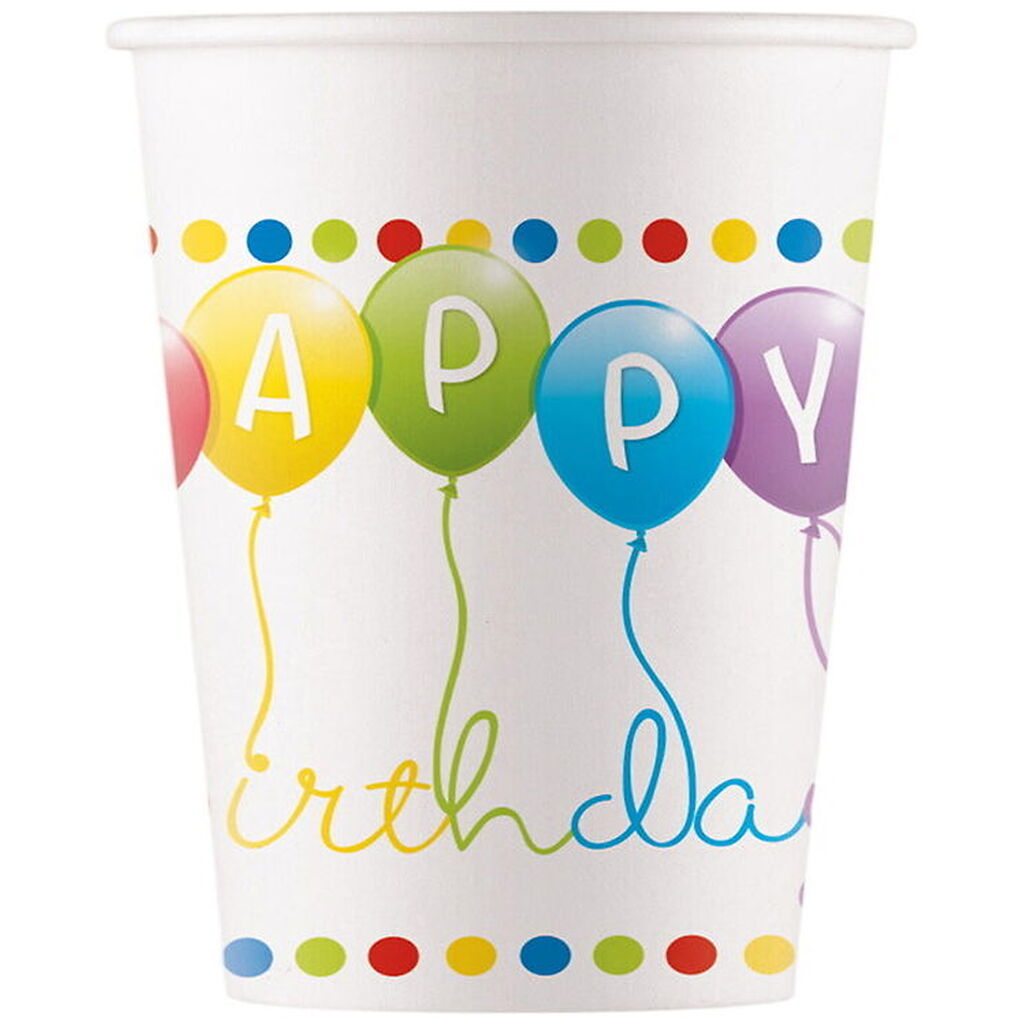 Decorata Party Papkrus - 8-pak - 200 ml - Happy Birthday Streame